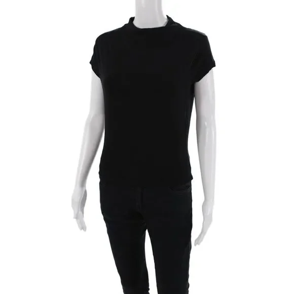 Zara Womens Short Sleeve Crew Neck Knit Tee Shirt Black Cotton Size Large - Picture 2 of 6